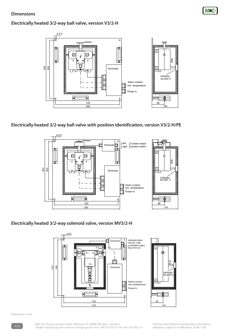 Dimensions | M&C TechGroup MV3_2-H Series Data sheet User Manual | Page 2 / 3