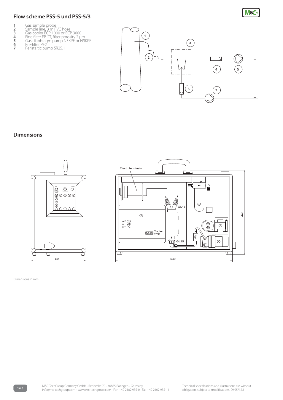 Dimensions, Flow scheme pss-5 und pss-5/3 | M&C TechGroup PSS-5_3 Data sheet User Manual | Page 2 / 3