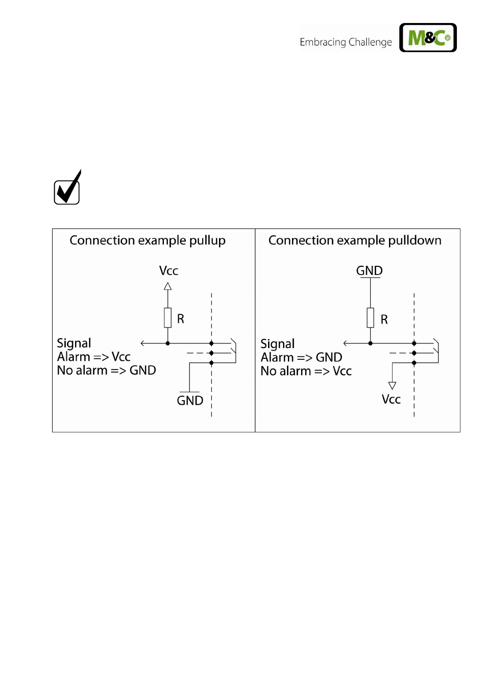 Figure 9, Connection examples for alarm outputs | M&C TechGroup CSS-VC2 Operator's manual User Manual | Page 23 / 56
