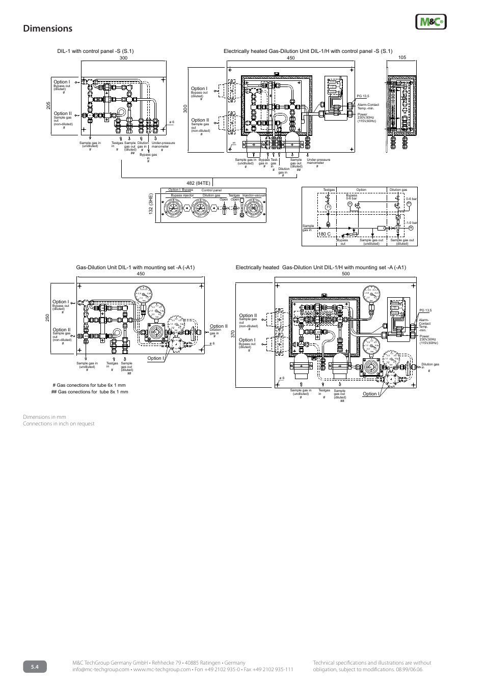 Dimensions, Reset, Dimensions in mm connections in inch on request | 105 option ii, Option i, Option ii, 180 c | M&C TechGroup DIL-1_(H) Data sheet User Manual | Page 2 / 3