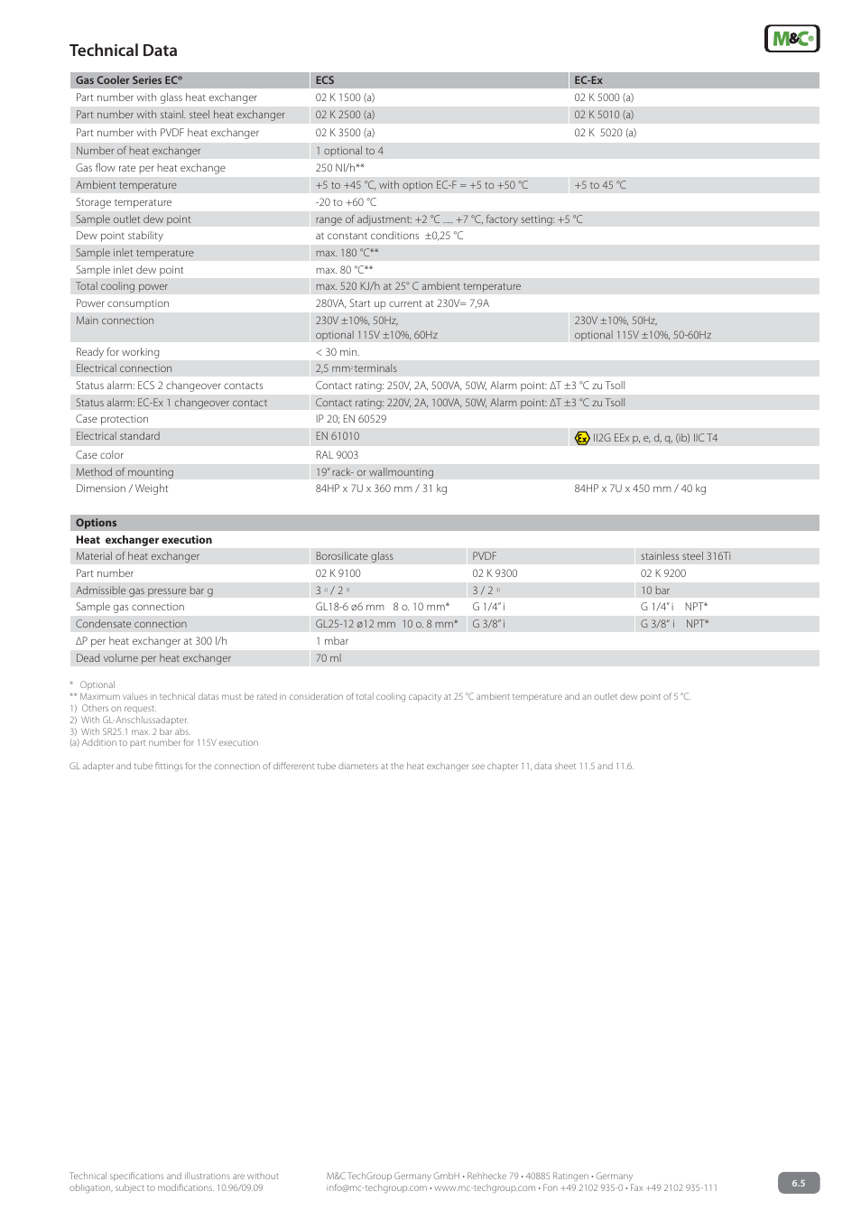 Technical data | M&C TechGroup EC-Ex Data sheet User Manual | Page 3 / 4