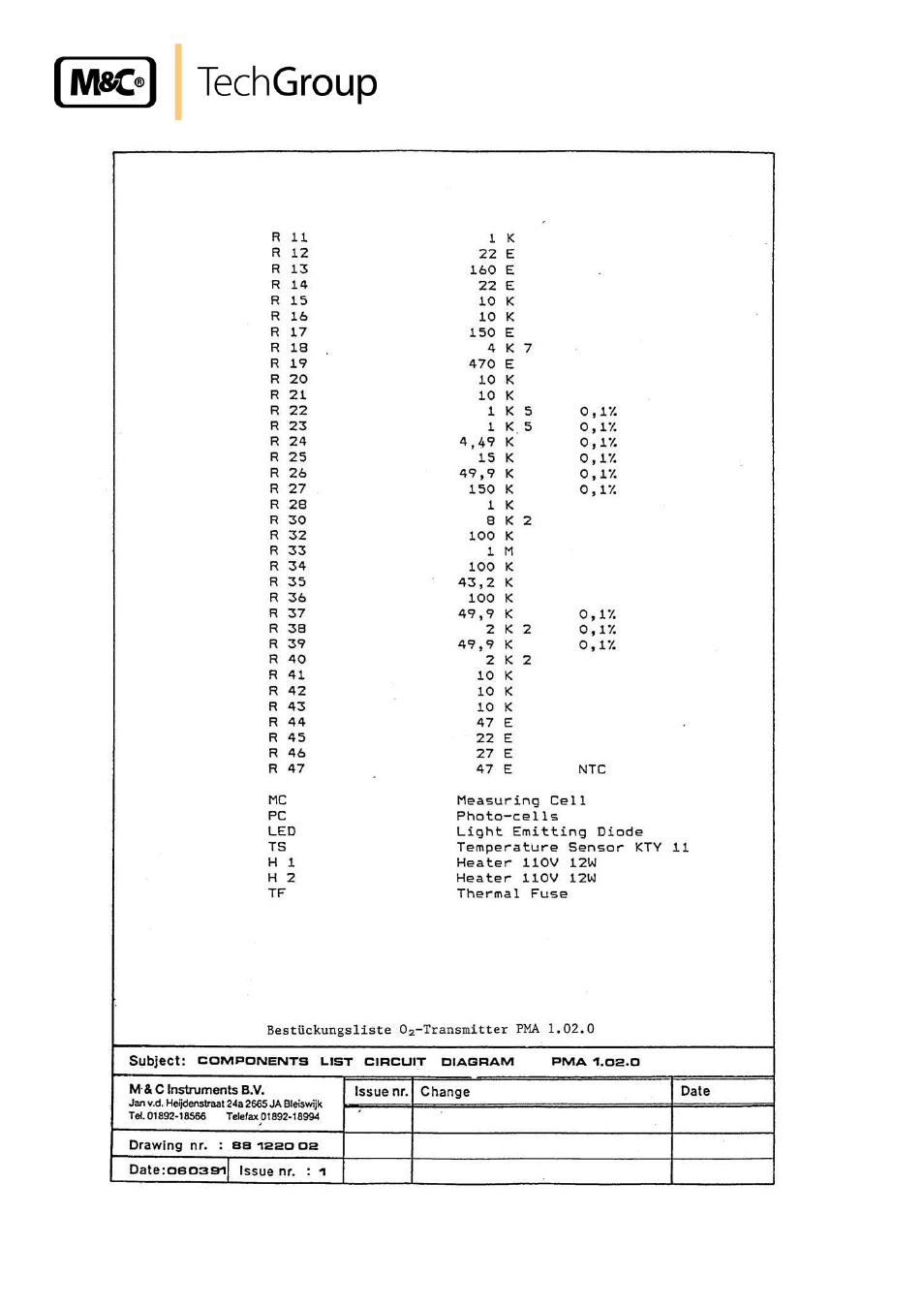 Figure 10, Components list circuit diagram pma1.02.0 | M&C TechGroup PMA 20 Operator's manual User Manual | Page 26 / 28