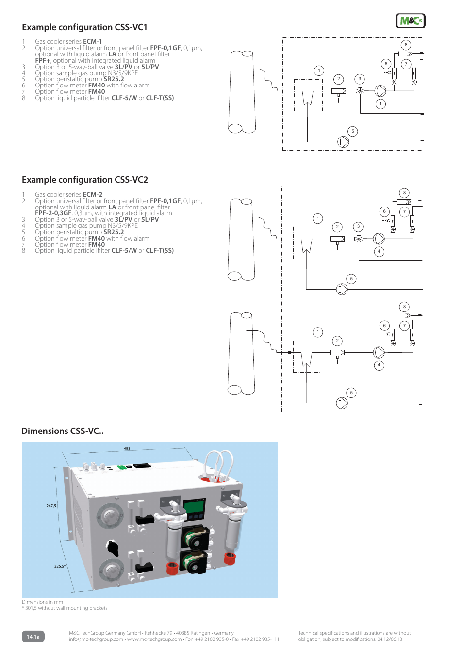 Dimensions css-vc.. example configuration css-vc1, Example configuration css-vc2 | M&C TechGroup CSS-VC2 Data sheet User Manual | Page 2 / 5