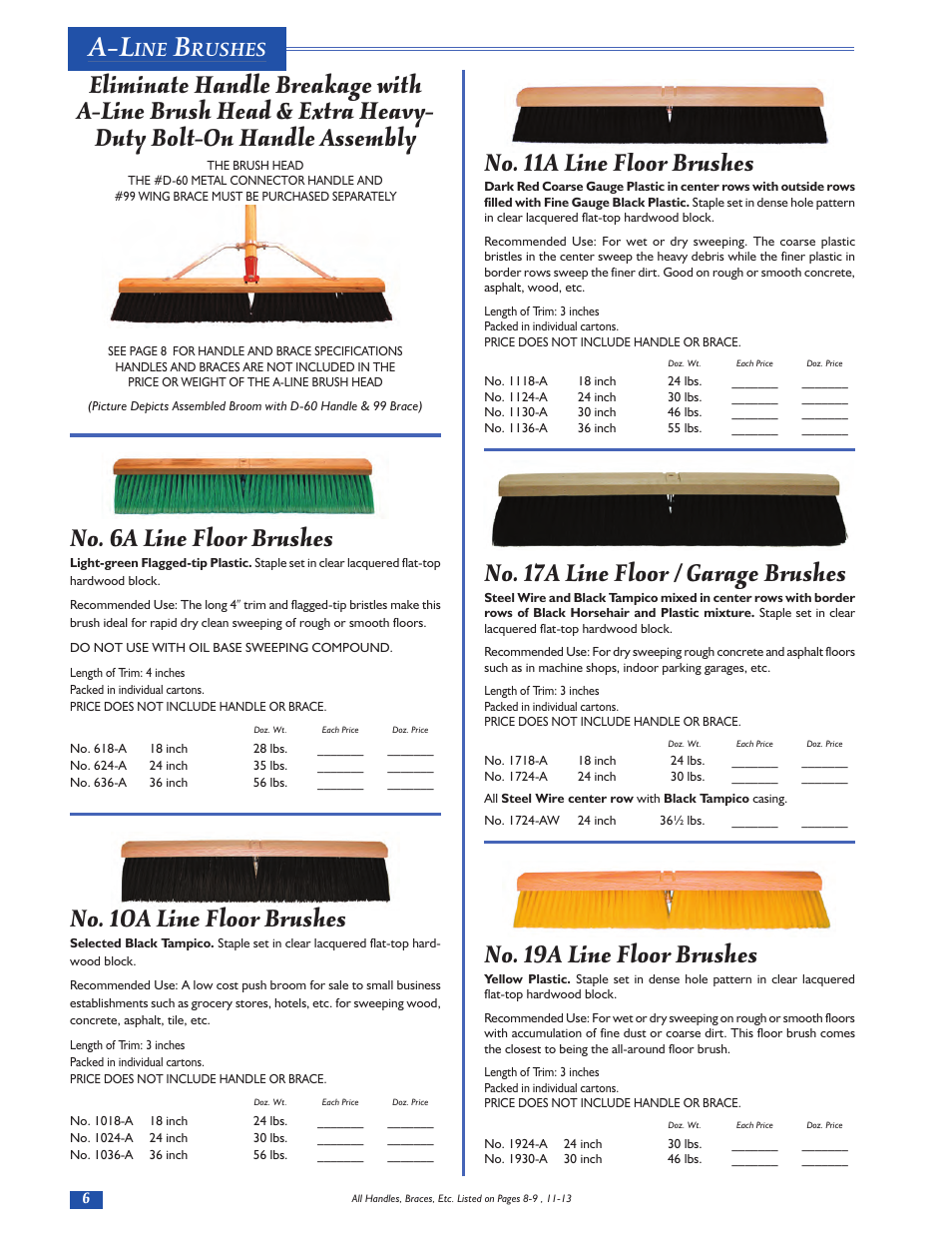 No. 11a line floor brushes, No. 17a line floor / garage brushes, No. 19a line floor brushes | No. 10a line floor brushes, Rushes | Magnolia Brush Catalog User Manual | Page 6 / 56