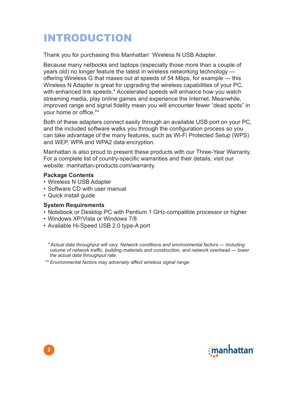 Introduction | Manhattan 525534 Range+ 300N Adapter - Quick Install (Multi) User Manual | Page 2 / 26