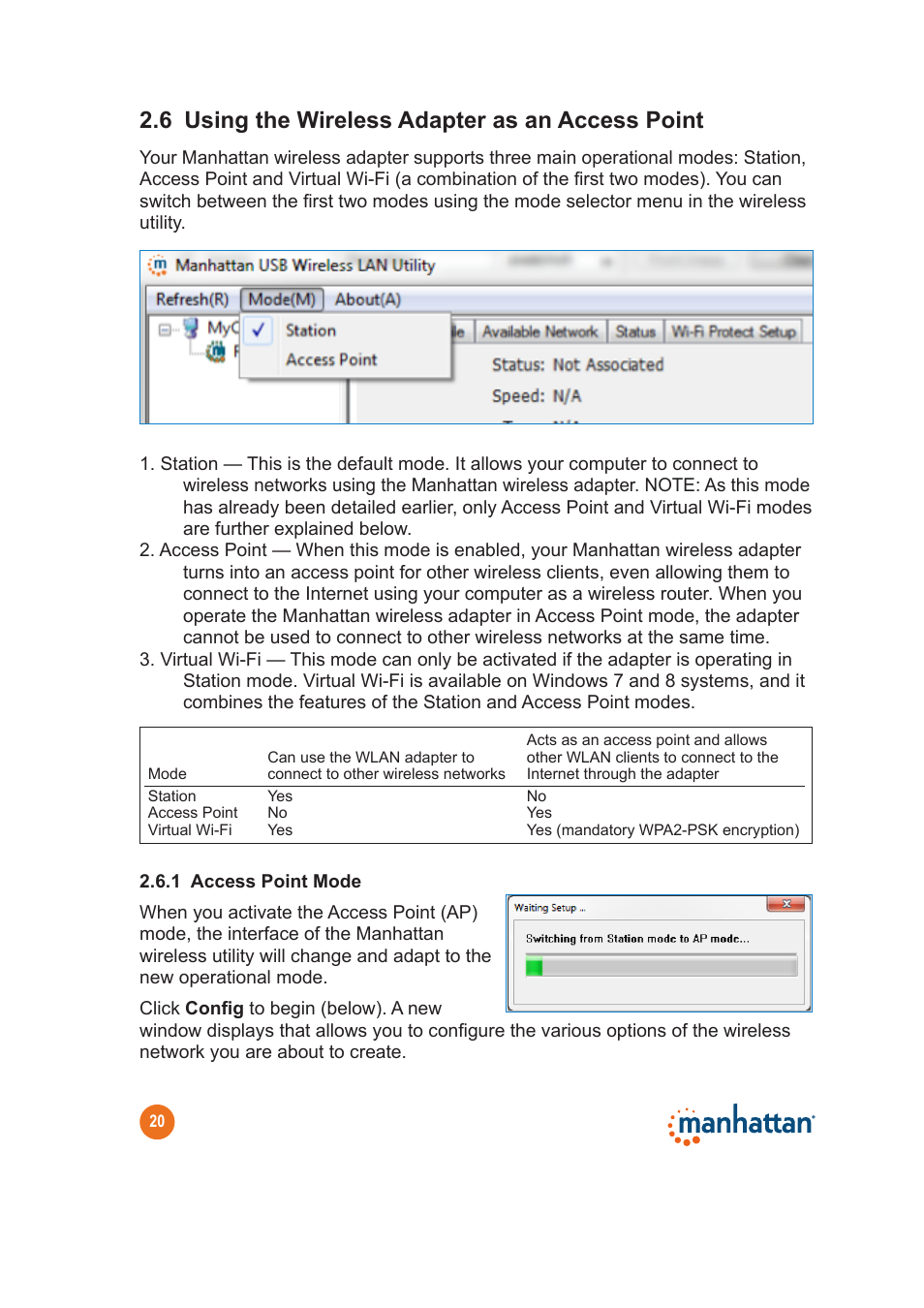 6 using the wireless adapter as an access point | Manhattan 525534 Range+ 300N Adapter - Quick Install (Multi) User Manual | Page 20 / 26