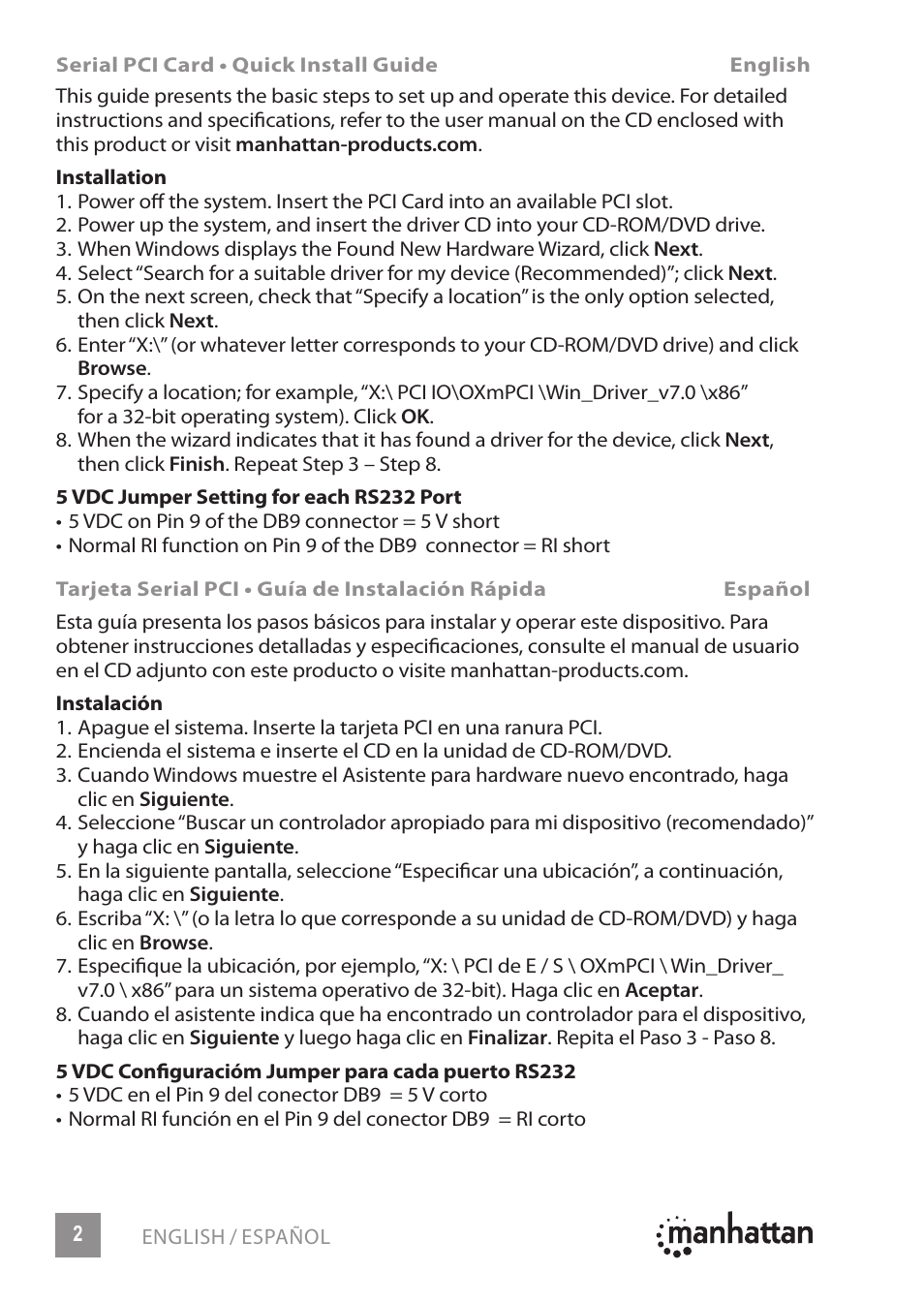 Manhattan 175586 Serial PCI Card - Quick Install (Multi) User Manual | Page 2 / 8