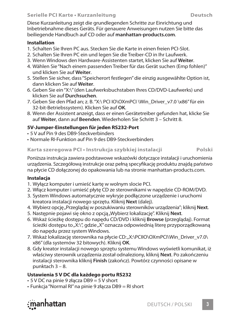 Manhattan 175586 Serial PCI Card - Quick Install (Multi) User Manual | Page 3 / 8
