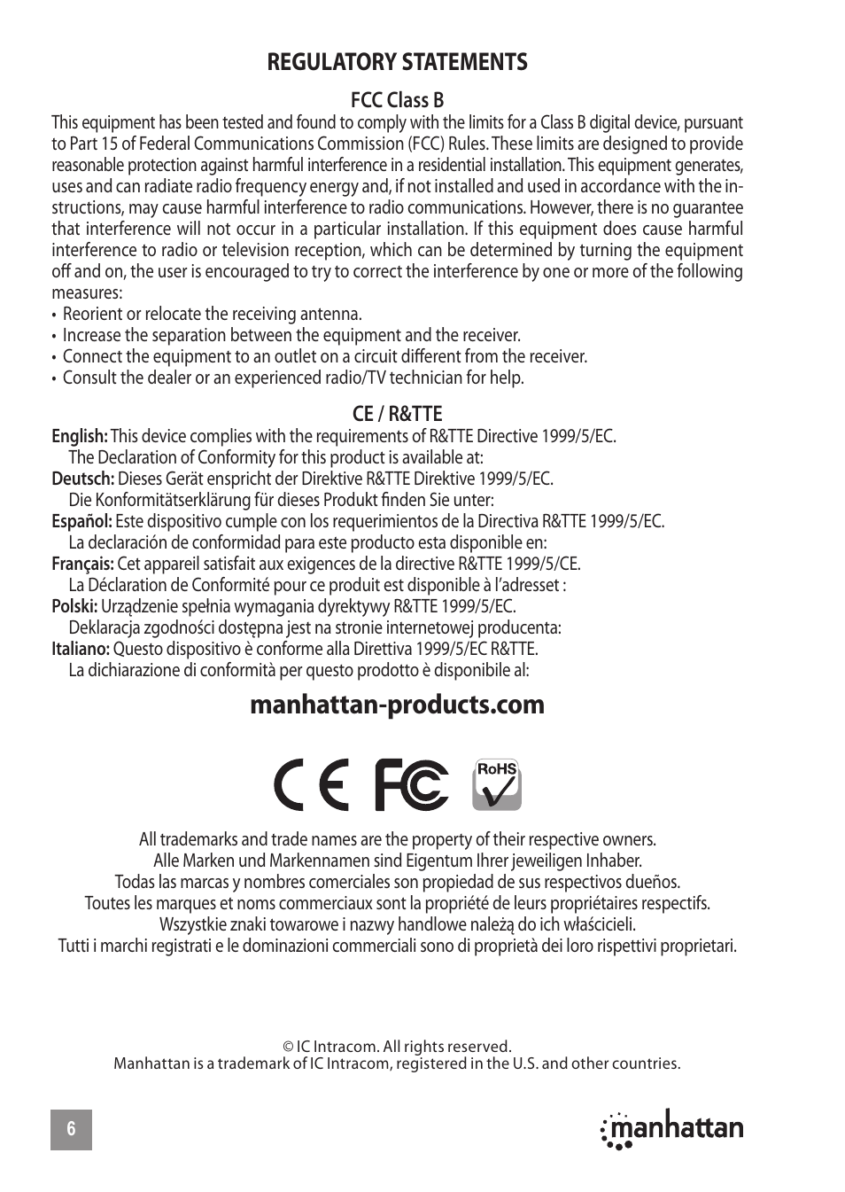 Regulatory statements | Manhattan 175586 Serial PCI Card - Quick Install (Multi) User Manual | Page 6 / 8