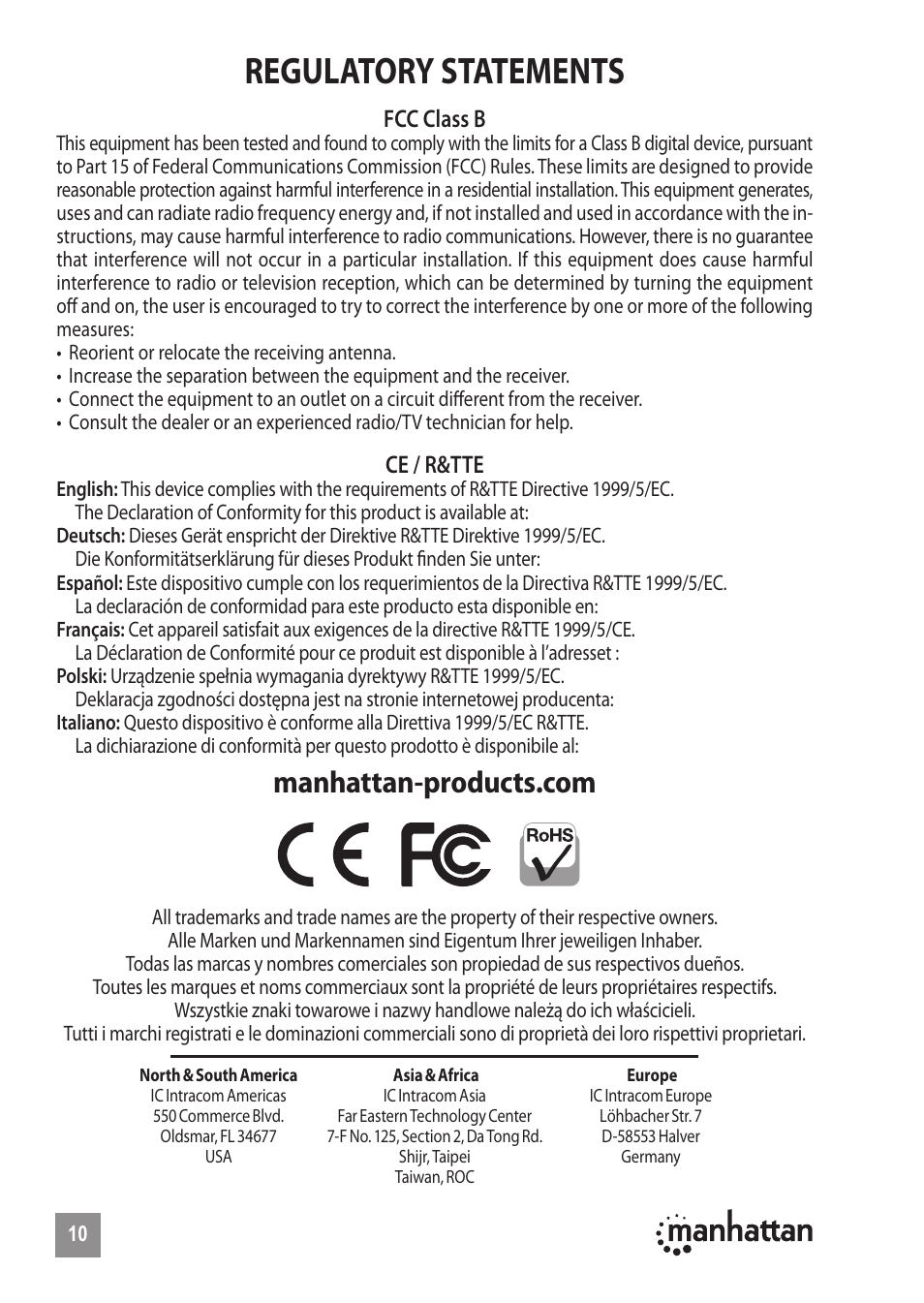 Regulatory statements | Manhattan 158251 Serial_Parallel Combo PCI Card - Manual (Multi) User Manual | Page 10 / 12