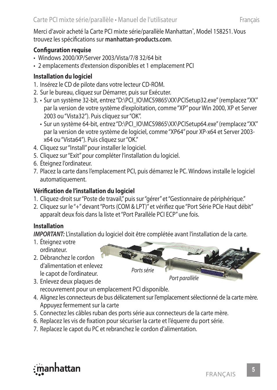Manhattan 158251 Serial_Parallel Combo PCI Card - Manual (Multi) User Manual | Page 5 / 12