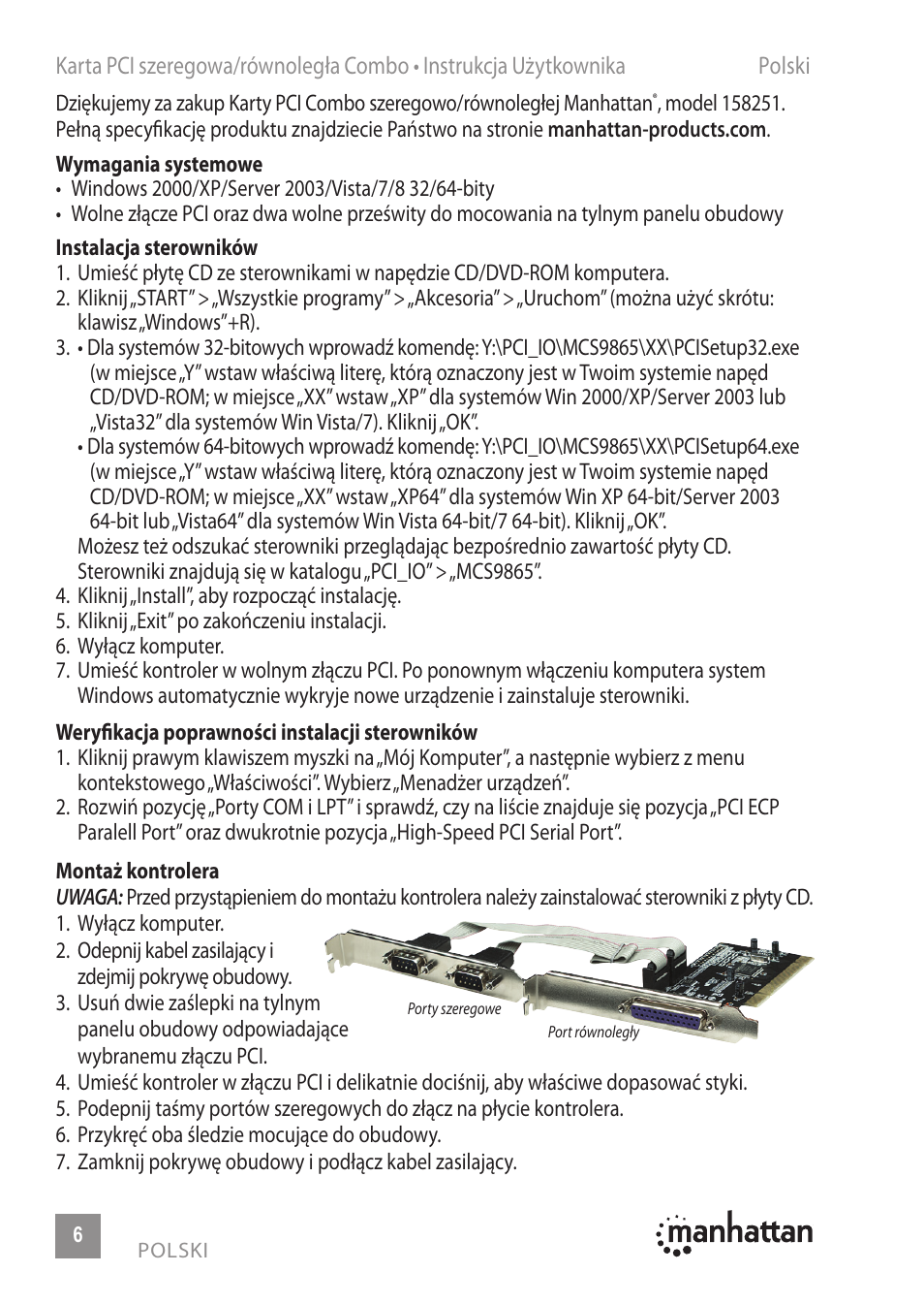 Manhattan 158251 Serial_Parallel Combo PCI Card - Manual (Multi) User Manual | Page 6 / 12