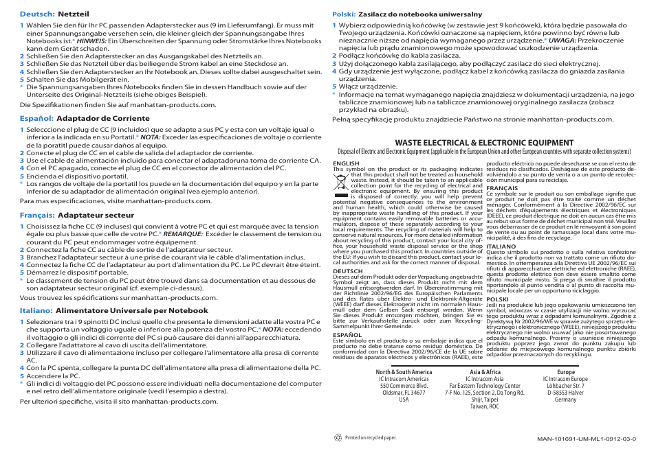Manhattan 101691 Universal Notebook Power Adapter - Quick Install (Multi) User Manual | Page 2 / 2