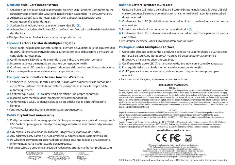 Manhattan 100939 Multi-Card Reader_Writer - Quick Install (Multi) User Manual | Page 2 / 2