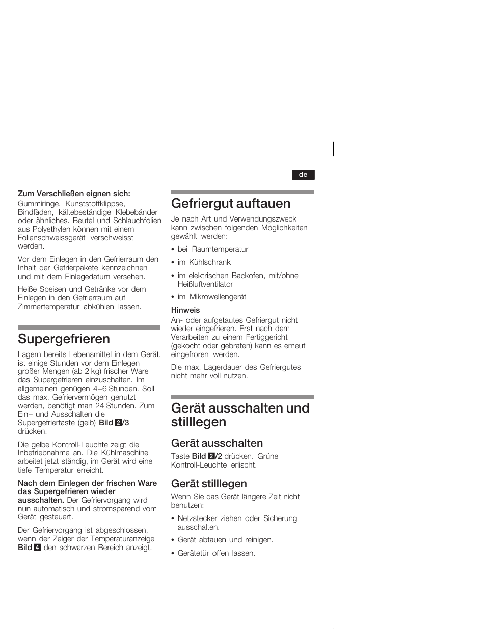 Supergefrieren, Gefriergut auftauen, Gerät ausschalten und stilllegen | Gerät ausschalten, Gerät stilllegen | Siemens GU 15 DA 55 User Manual | Page 11 / 65