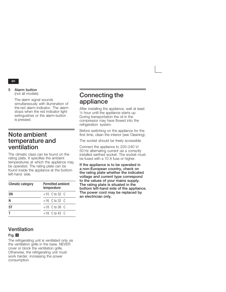 Connecting the appliance, Ventilation | Siemens GU 15 DA 55 User Manual | Page 18 / 65