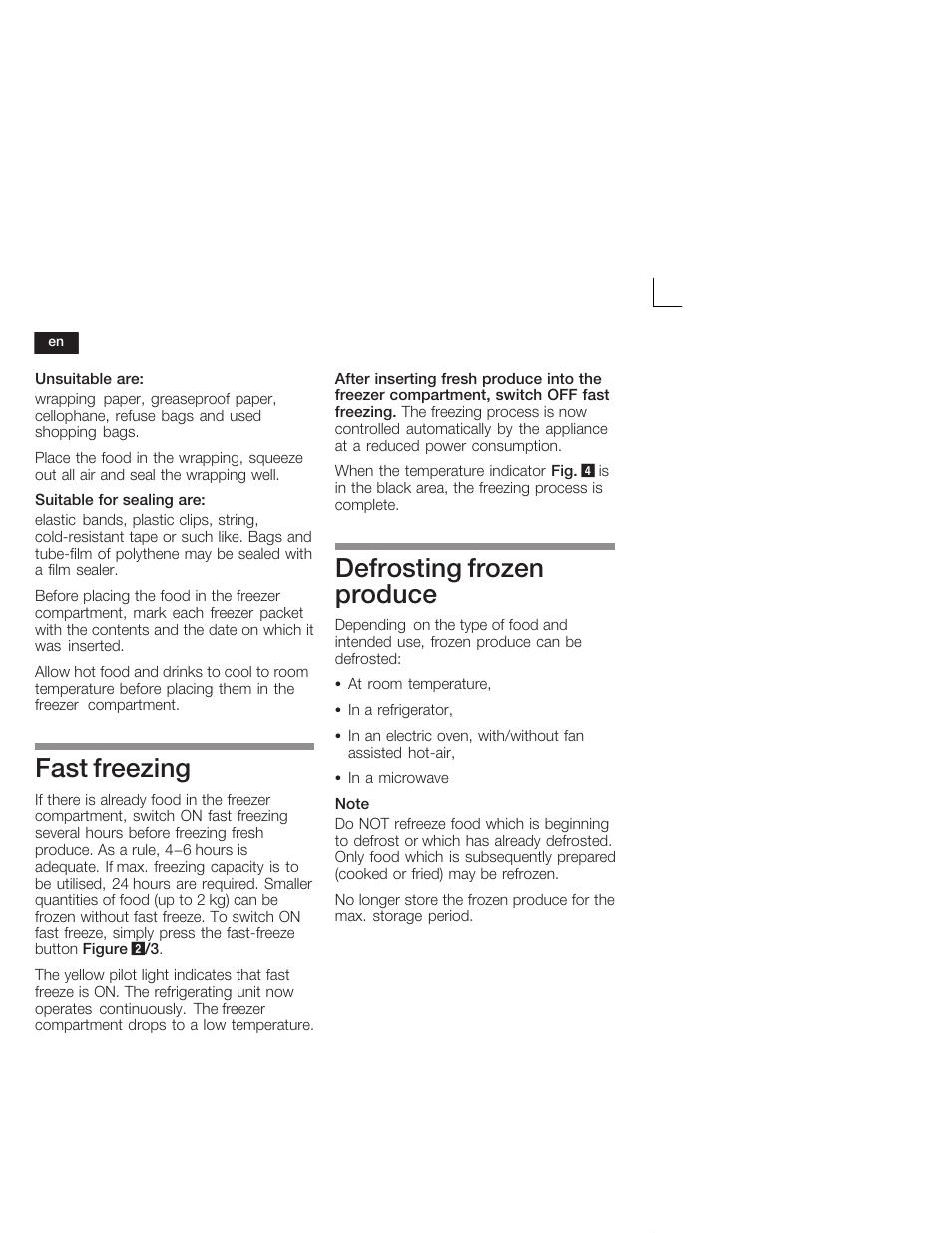 Fast freezing, Defrosting frozen produce | Siemens GU 15 DA 55 User Manual | Page 22 / 65