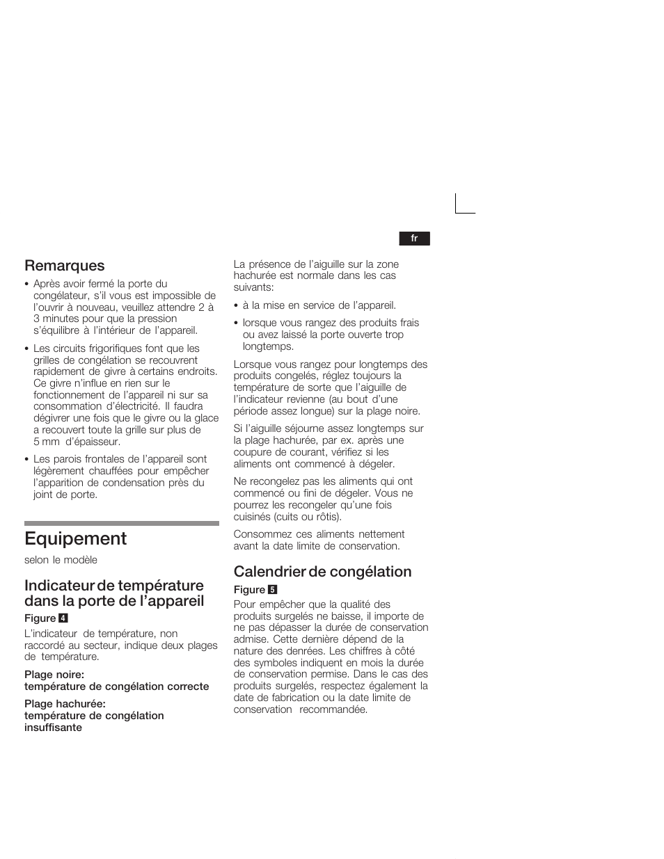 Equipement, Remarques, Calendrier de congélation | Siemens GU 15 DA 55 User Manual | Page 31 / 65