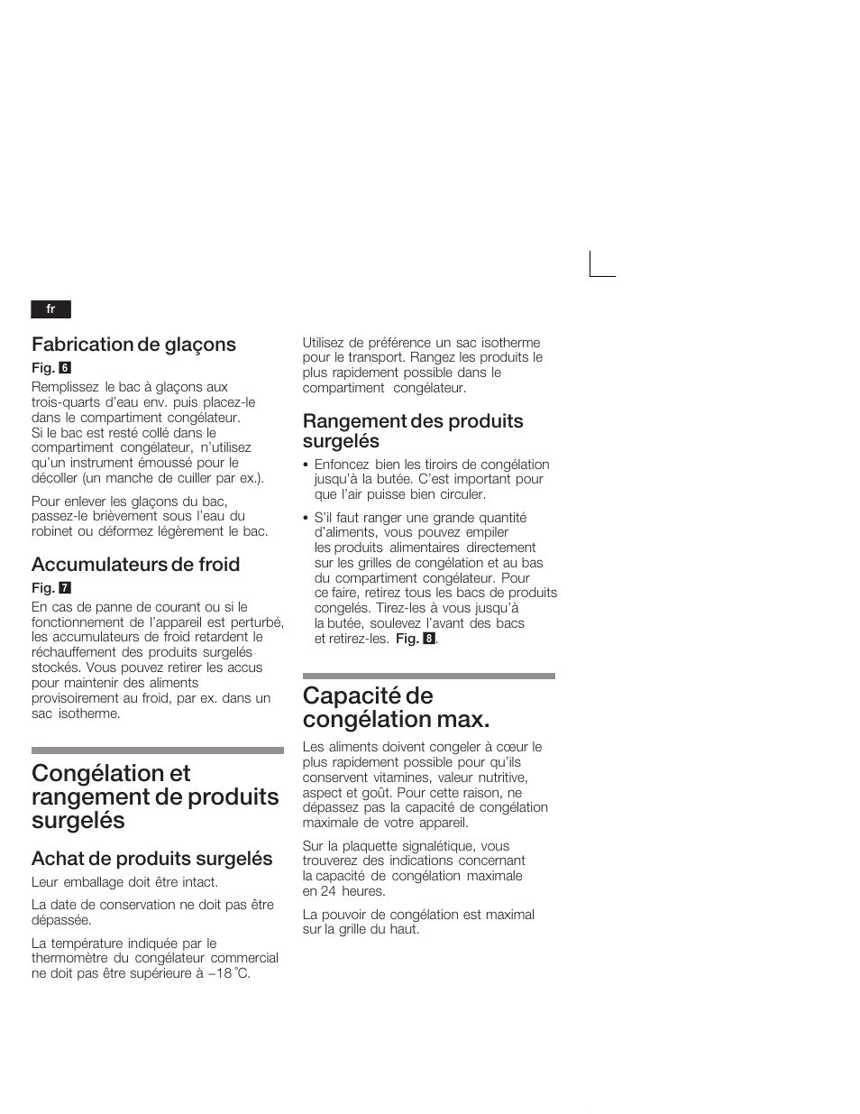 Congélation et rangement de produits surgelés, Capacité de congélation max, Fabrication de glaçons | Accumulateurs de froid, Achat de produits surgelés, Rangement des produits surgelés | Siemens GU 15 DA 55 User Manual | Page 32 / 65