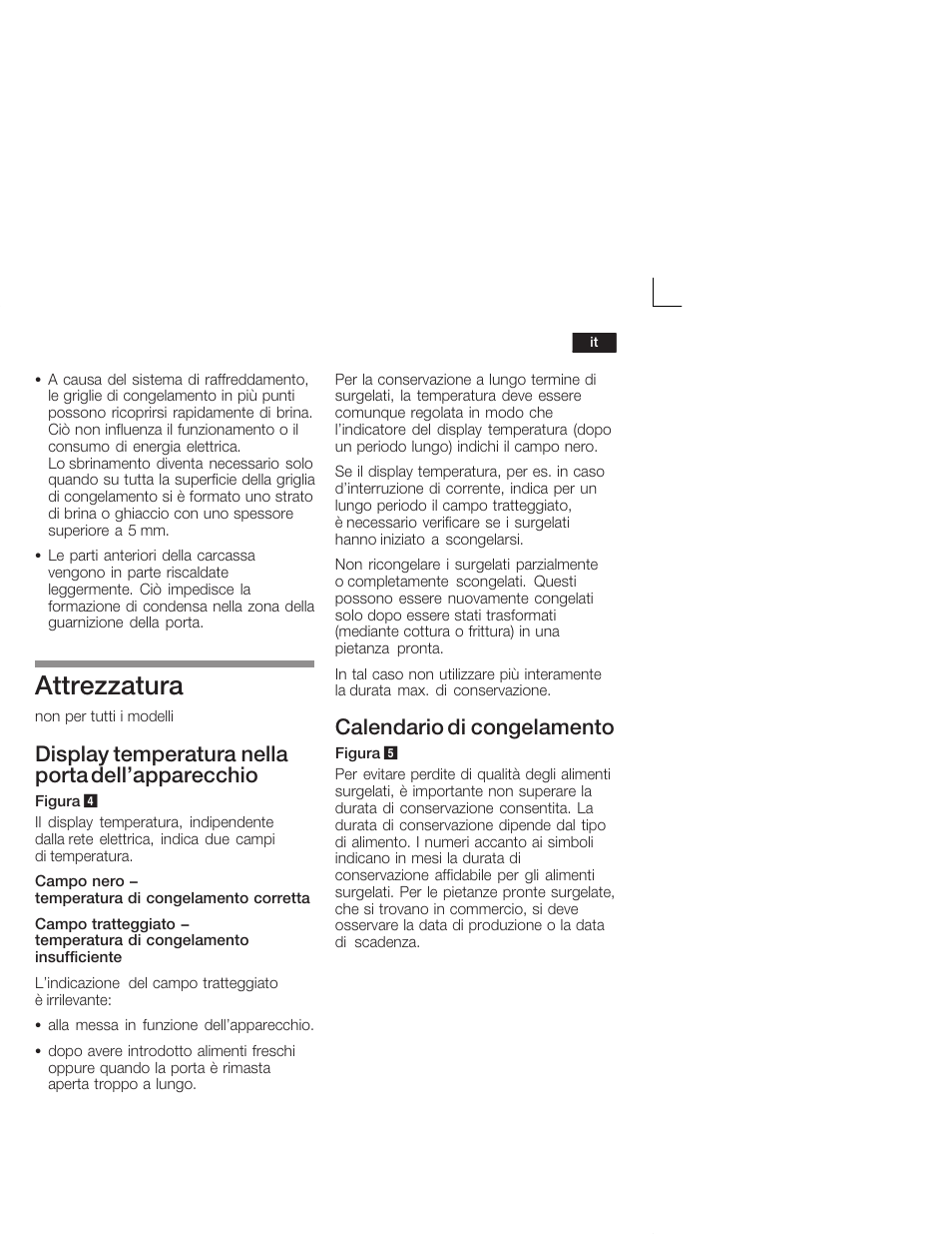 Attrezzatura, Display temperatura nella porta dell'apparecchio, Calendario di congelamento | Siemens GU 15 DA 55 User Manual | Page 43 / 65