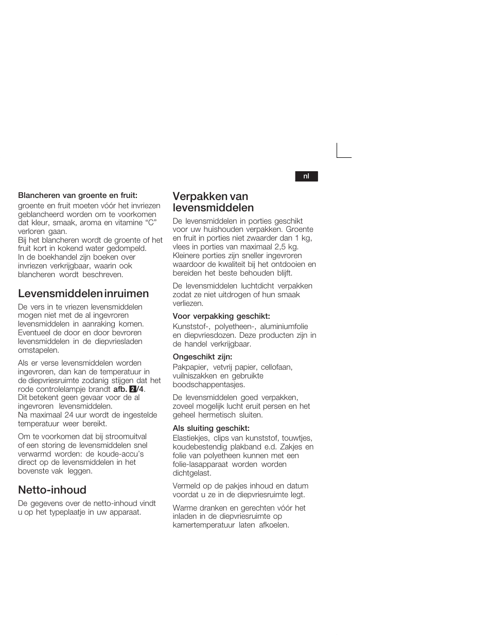 Levensmiddelen inruimen, Nettoćinhoud, Verpakken van levensmiddelen | Siemens GU 15 DA 55 User Manual | Page 57 / 65