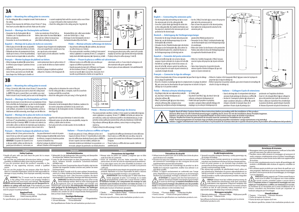 3a 3b | Manhattan 424868 Universal Projector Ceiling Mount - Quick Install (Multi) User Manual | Page 2 / 2