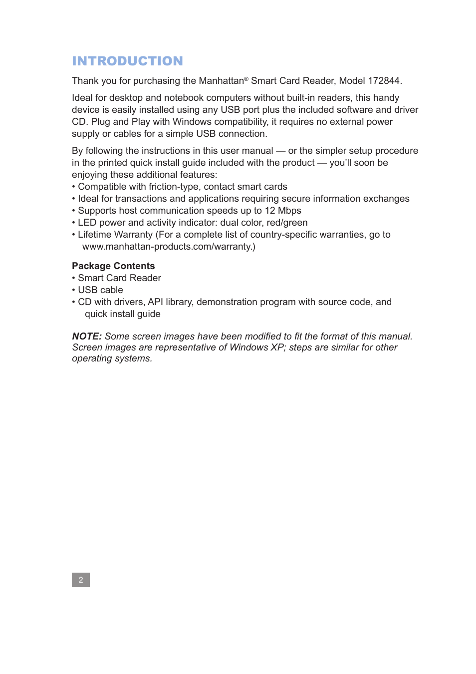 Introduction | Manhattan 172844 Smart Card Reader - Manual User Manual | Page 2 / 14