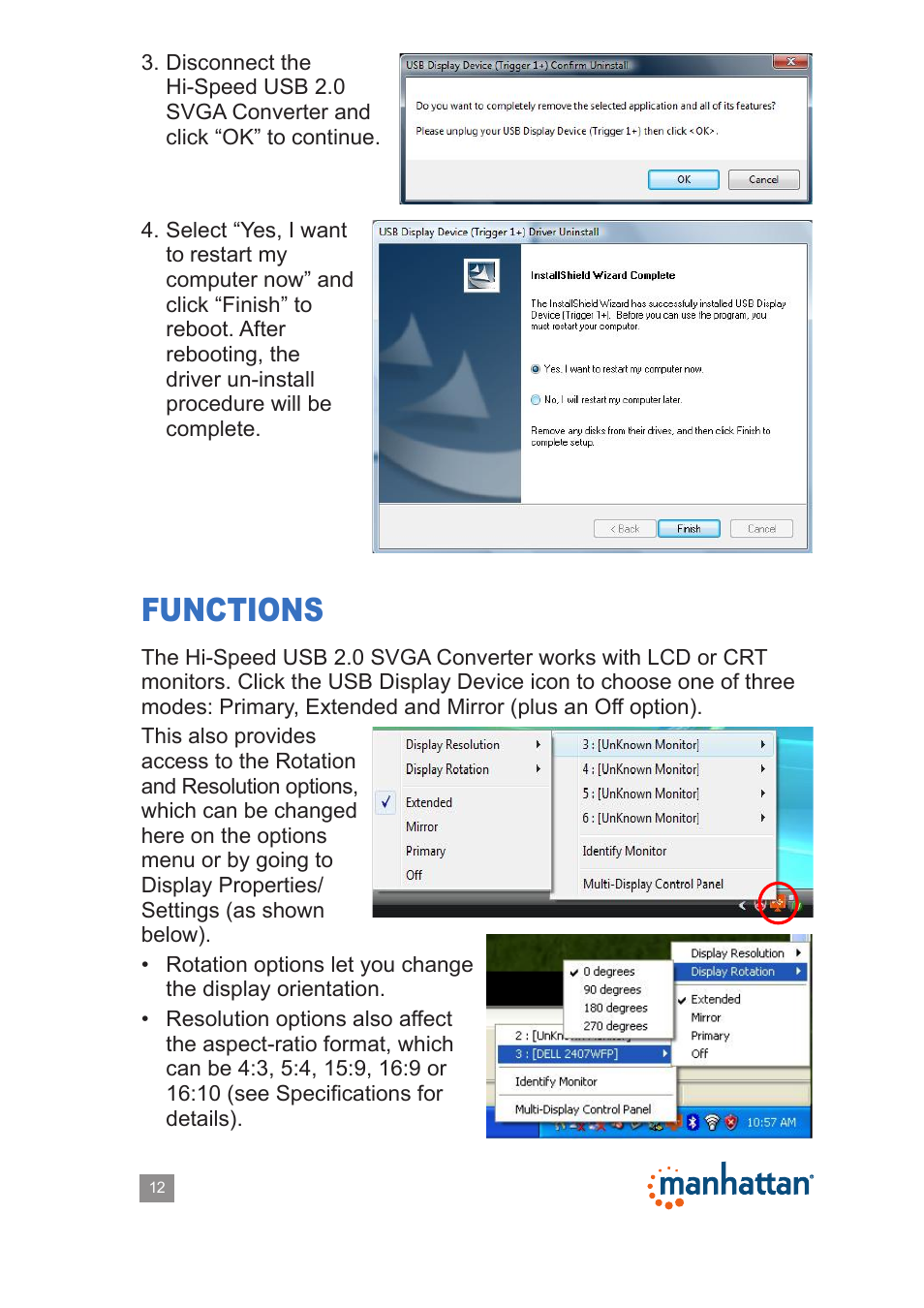 Functions | Manhattan 179225 Hi-Speed USB 2.0 SVGA Converter - Manual User Manual | Page 12 / 20