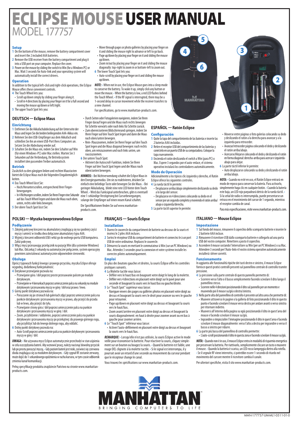 Manhattan 177757 Eclipse Mouse - Manual (Multi) User Manual | 2 pages