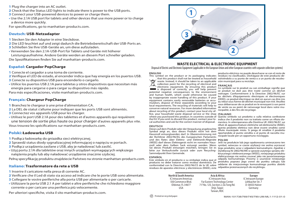 Manhattan 101738 PopCharge Home Euro - Quick Install (Multi) User Manual | Page 2 / 2