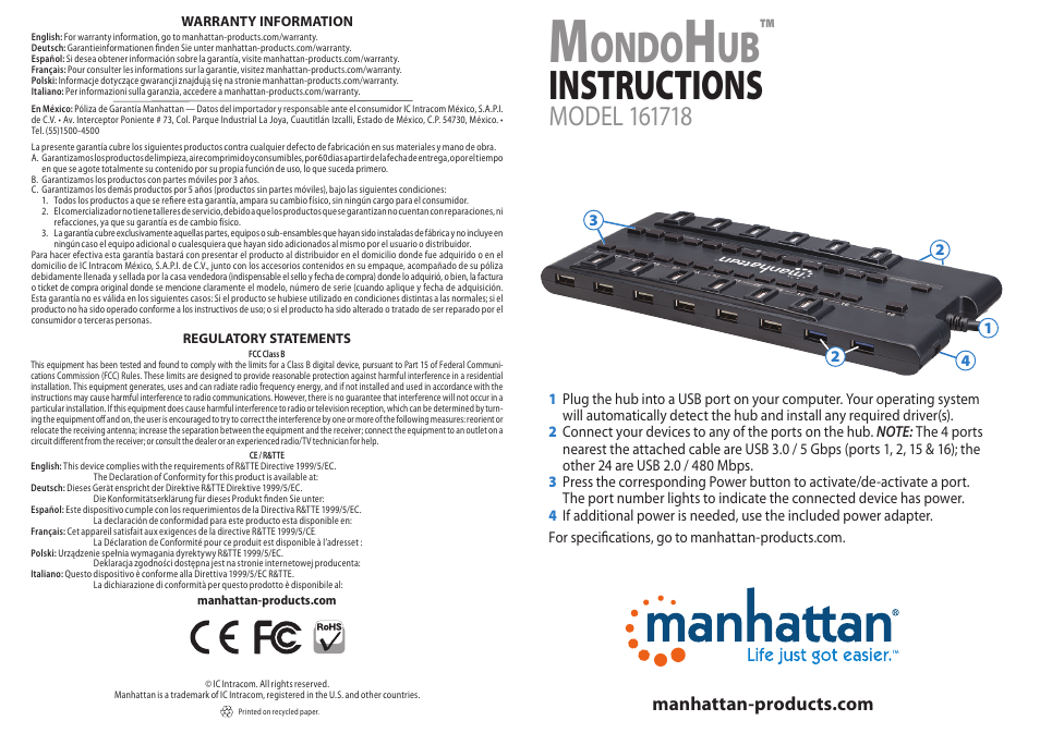 Manhattan 161718 MondoHub - Quick Install (Multi) User Manual | 2 pages