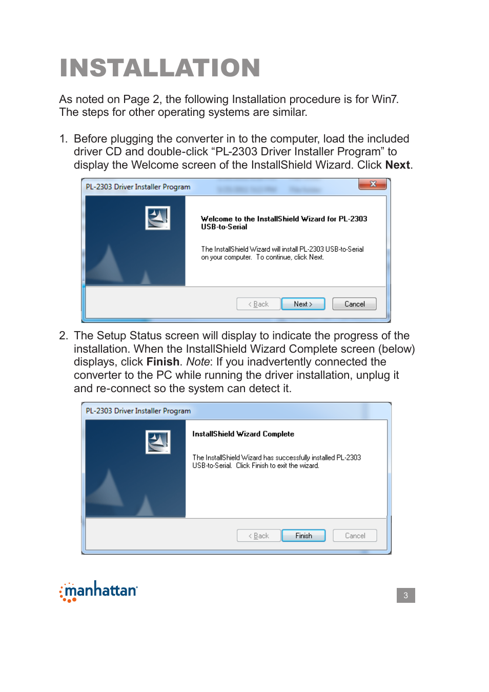 Installation | Manhattan 205146 USB to Serial Converter - Manual User Manual | Page 3 / 8