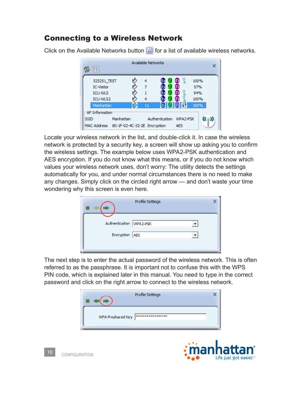 Connecting to a wireless network | Manhattan 525510 Range+ 150N Wireless Adapter - Manual User Manual | Page 10 / 40