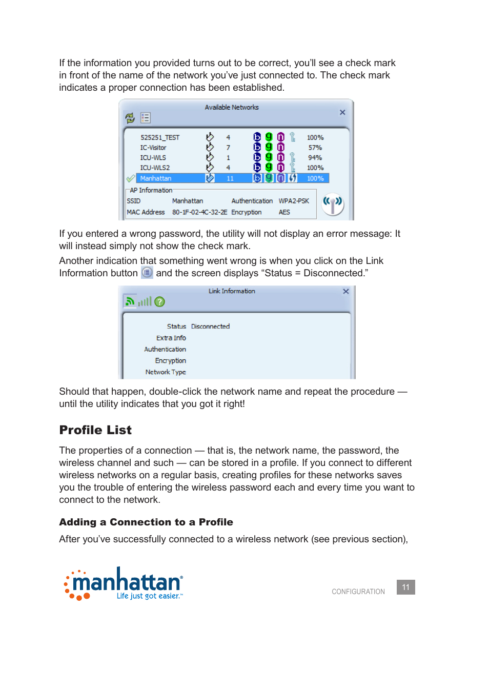 Profile list | Manhattan 525510 Range+ 150N Wireless Adapter - Manual User Manual | Page 11 / 40