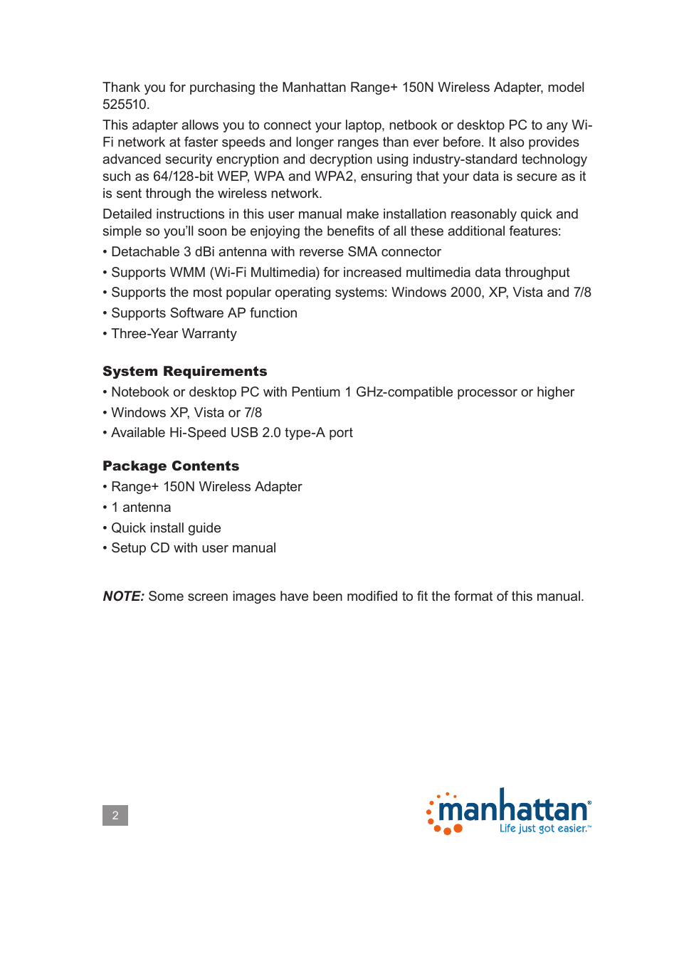 Manhattan 525510 Range+ 150N Wireless Adapter - Manual User Manual | Page 2 / 40