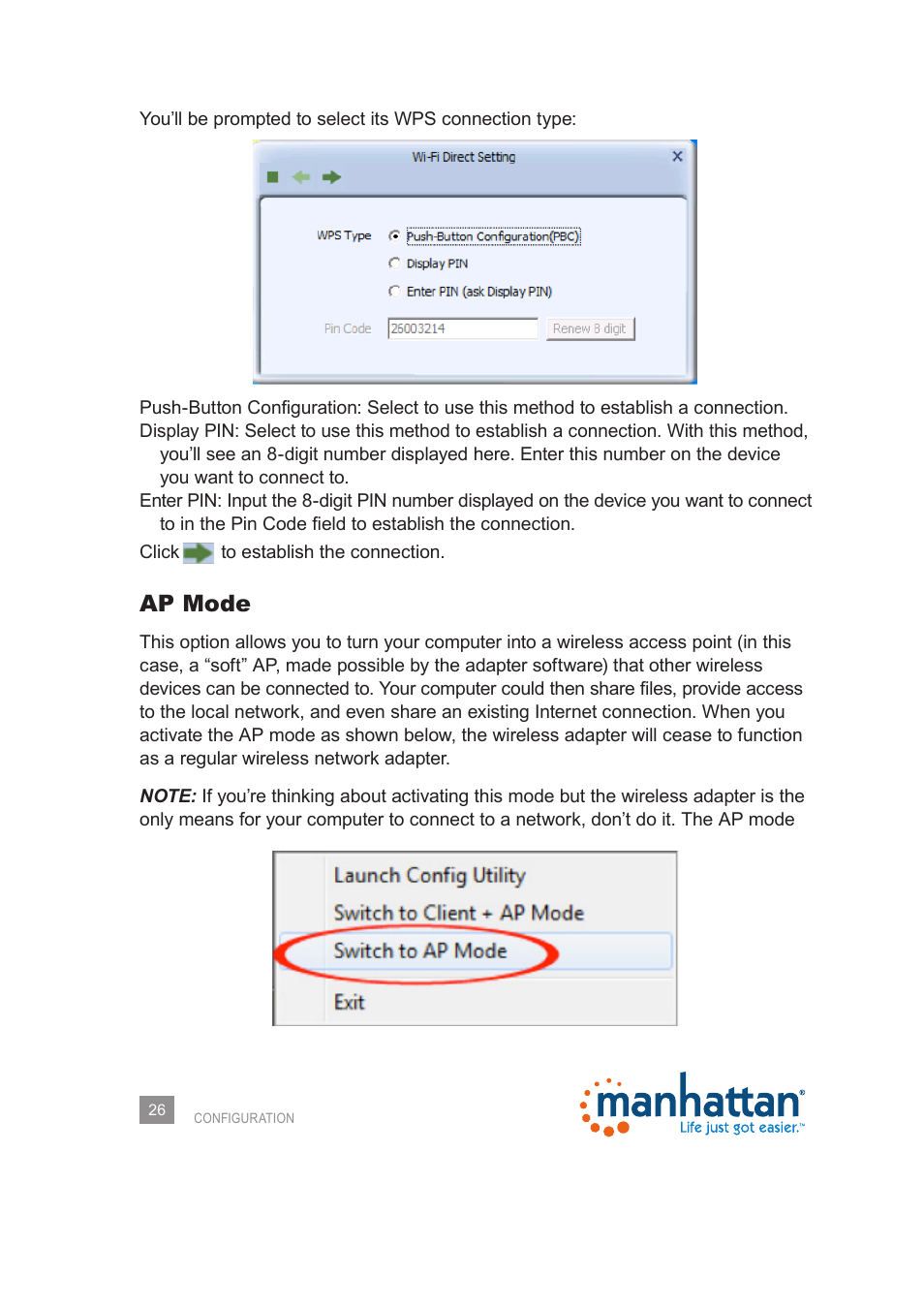 Ap mode | Manhattan 525510 Range+ 150N Wireless Adapter - Manual User Manual | Page 26 / 40