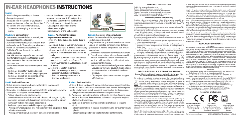 In-ear headphones instructions | Manhattan 178358 Signature Collection - Quick Install (Multi) User Manual | Page 2 / 2
