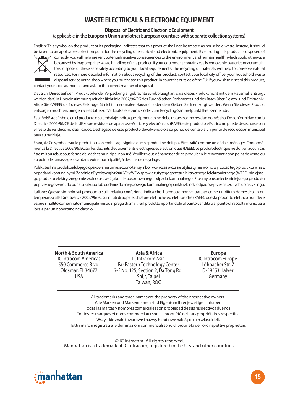 Waste electrical & electronic equipment | Manhattan 506663 SimpleNet - Quick Install (Multi) User Manual | Page 15 / 16