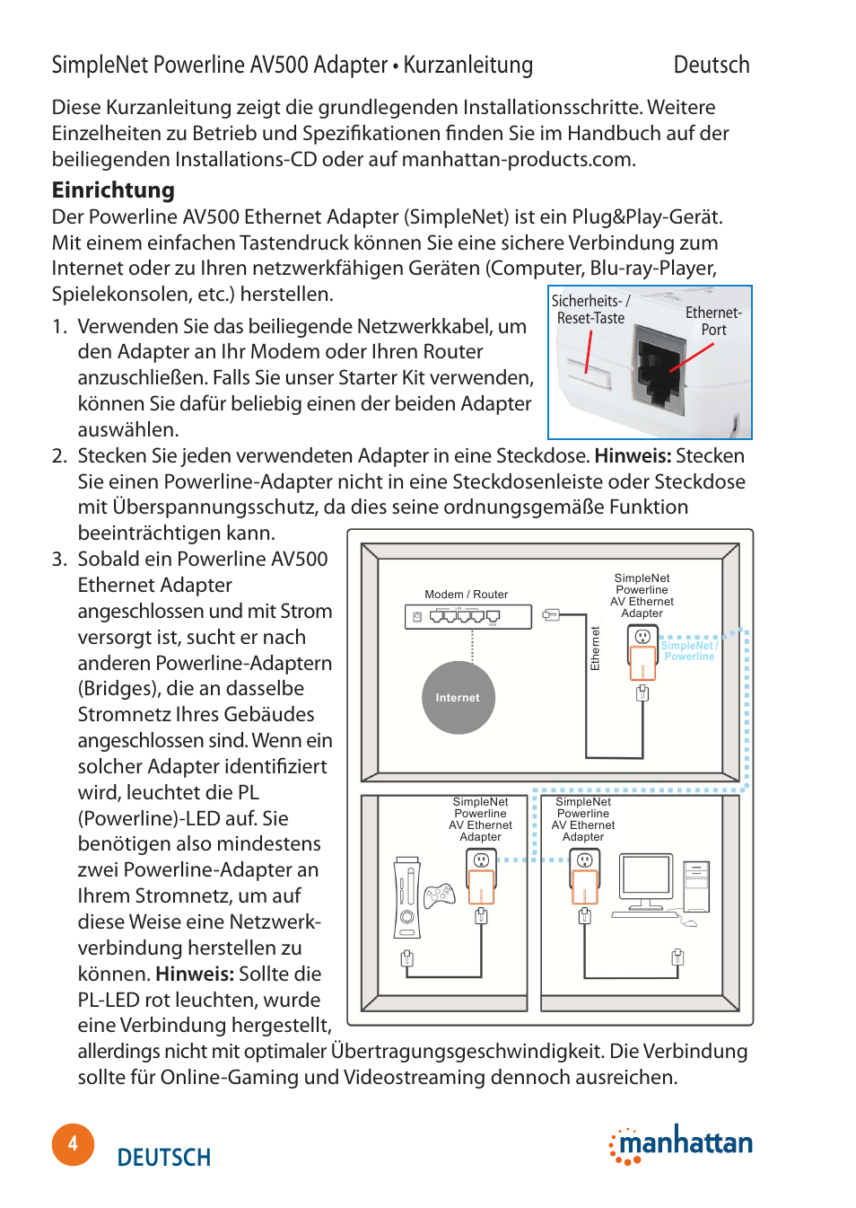 Deutsch, Einrichtung | Manhattan 506663 SimpleNet - Quick Install (Multi) User Manual | Page 4 / 16