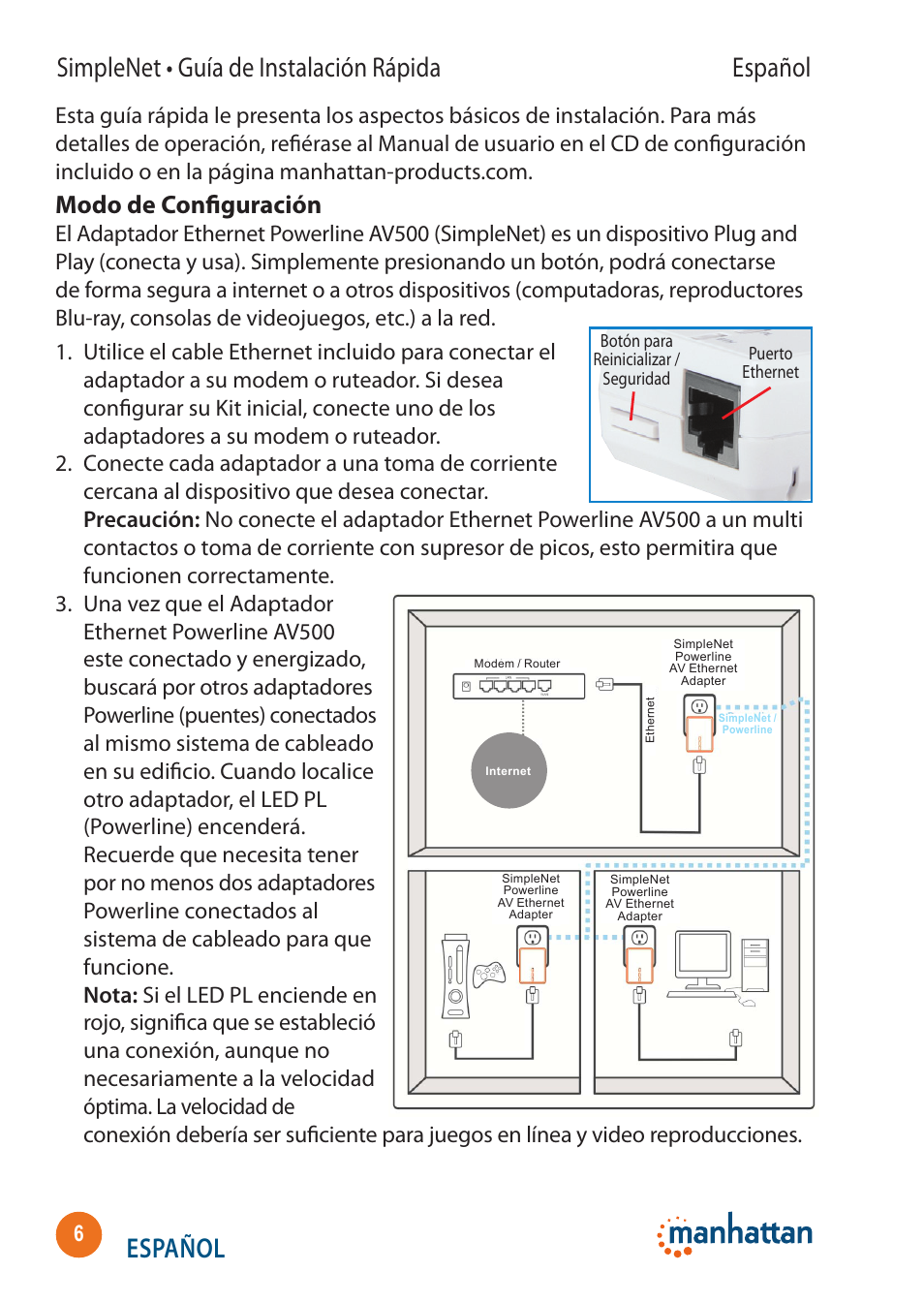Español, Simplenet • guía de instalación rápida español, Modo de configuración | Manhattan 506663 SimpleNet - Quick Install (Multi) User Manual | Page 6 / 16