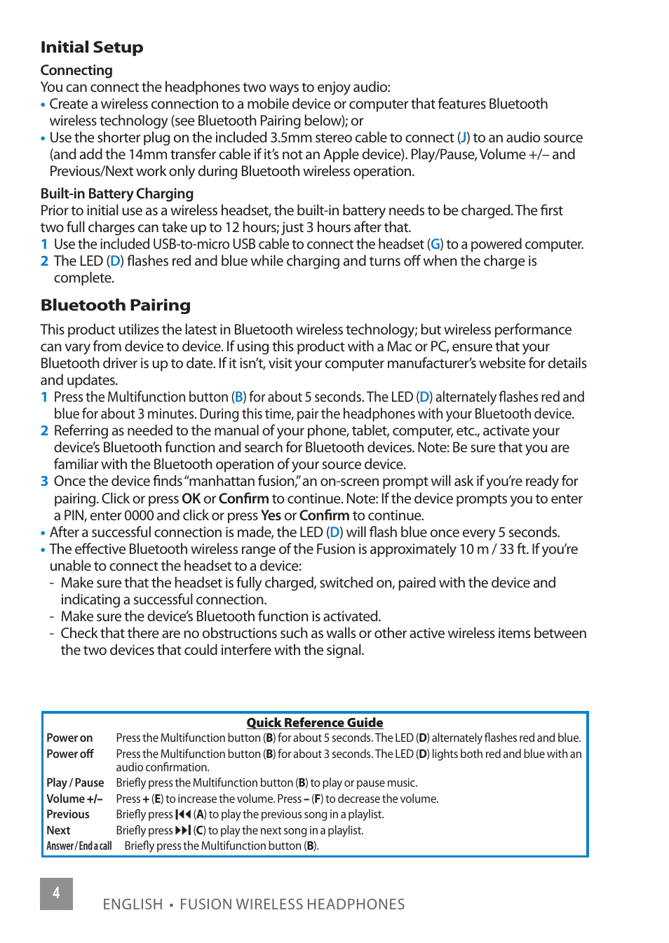 Manhattan 178167 Fusion Wireless Headphones - Quick Install (Multi) User Manual | Page 4 / 12