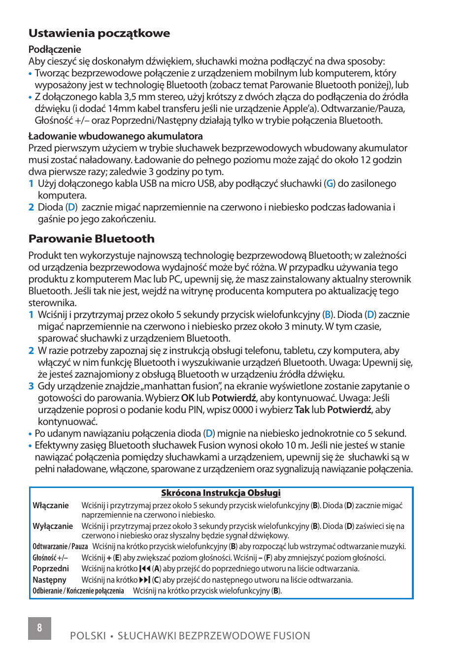 Manhattan 178167 Fusion Wireless Headphones - Quick Install (Multi) User Manual | Page 8 / 12
