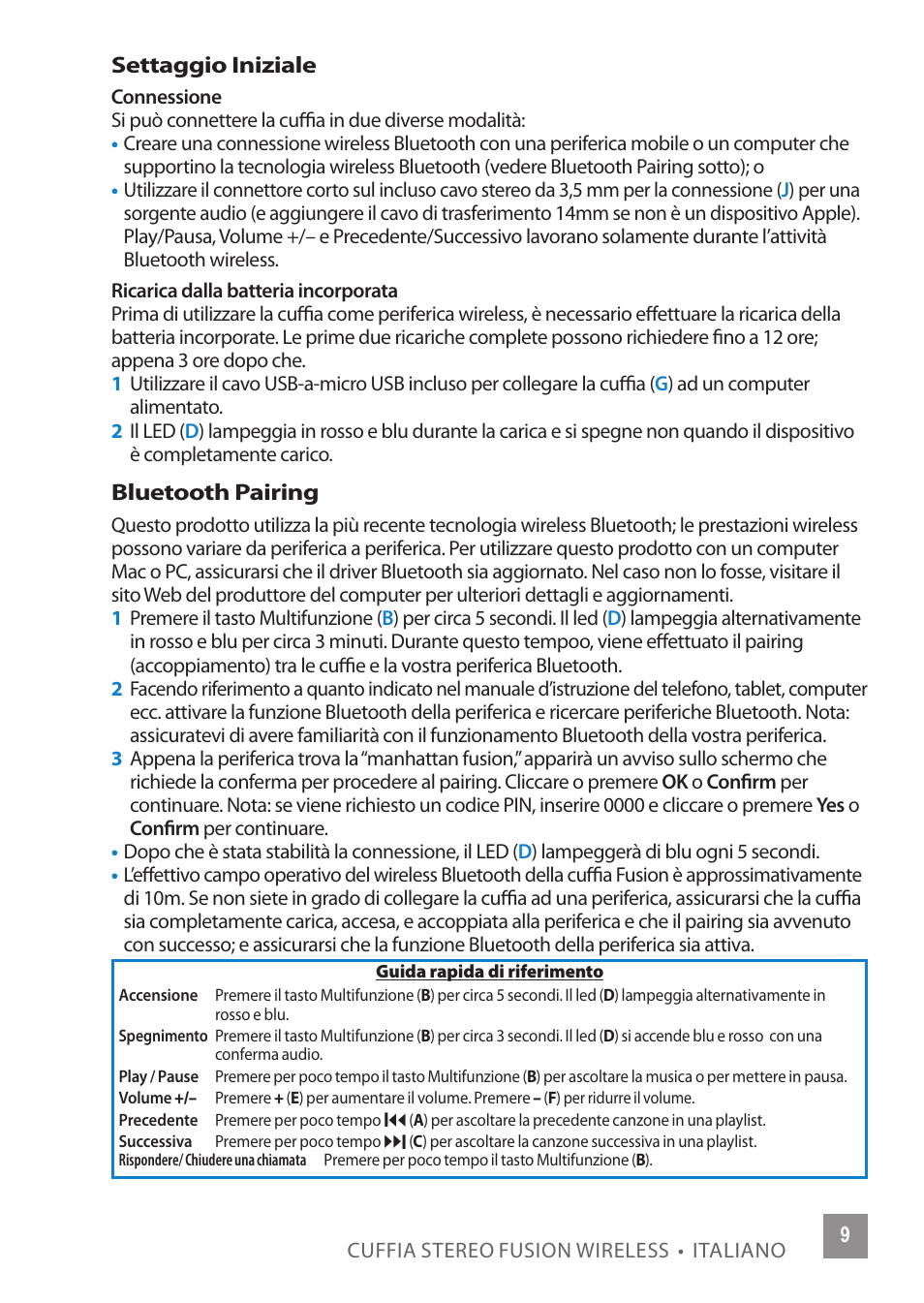 Manhattan 178167 Fusion Wireless Headphones - Quick Install (Multi) User Manual | Page 9 / 12