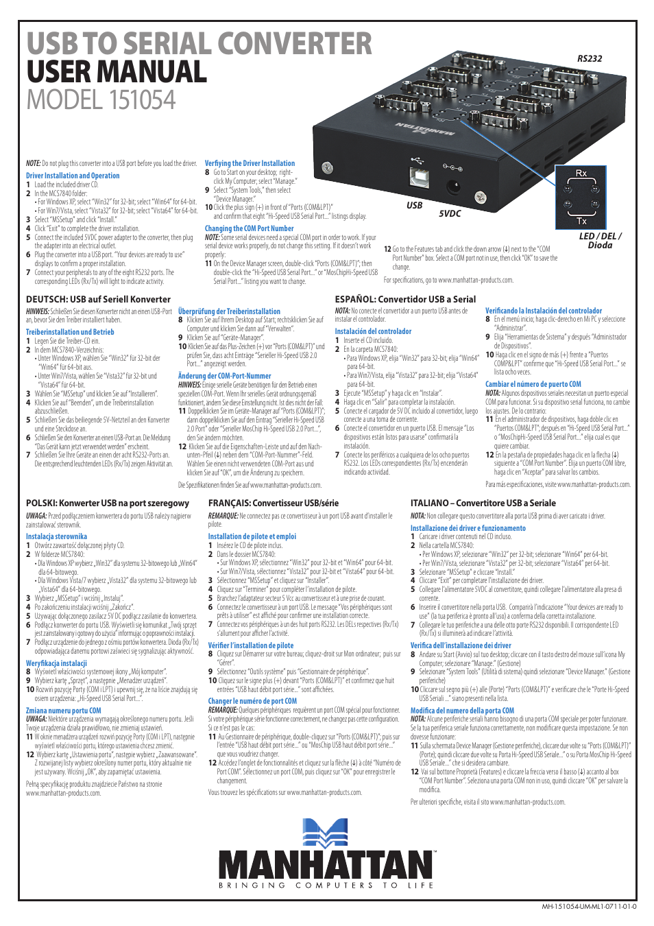 Manhattan 151054 USB to Serial Converter - Manual (Multi) User Manual | 2 pages