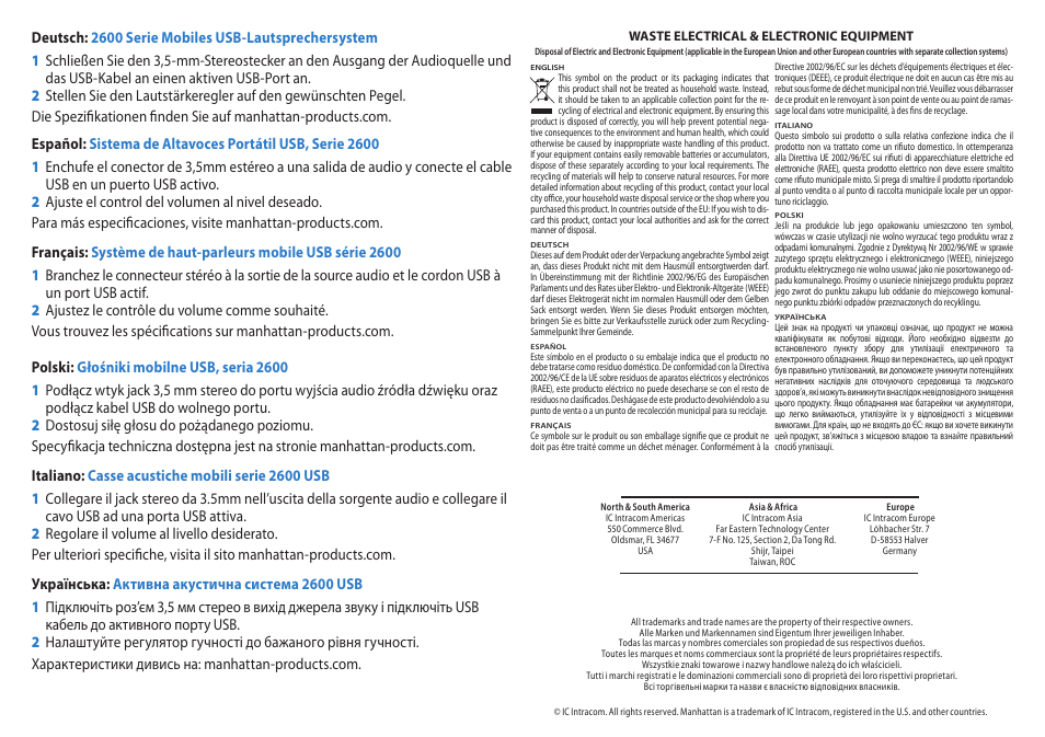 Manhattan 161435 2600 Series Speaker System - Quick Install (Multi) User Manual | Page 2 / 2