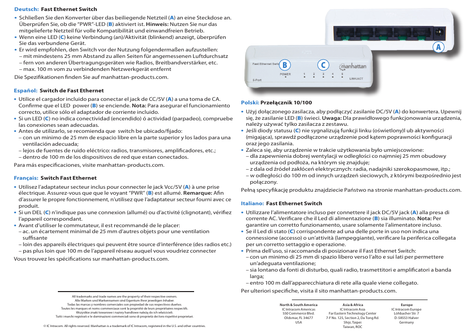Bc a | Manhattan 560672 8-Port Fast Ethernet Switch - Quick Install (Multi) User Manual | Page 2 / 2