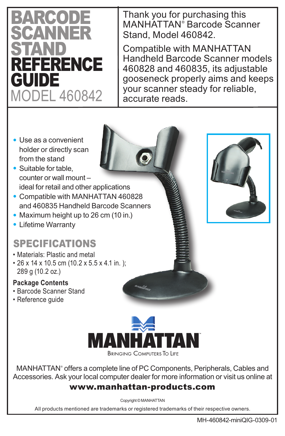 Manhattan 460842 Barcode Scanner Stand - Quick Install User Manual | 1 page