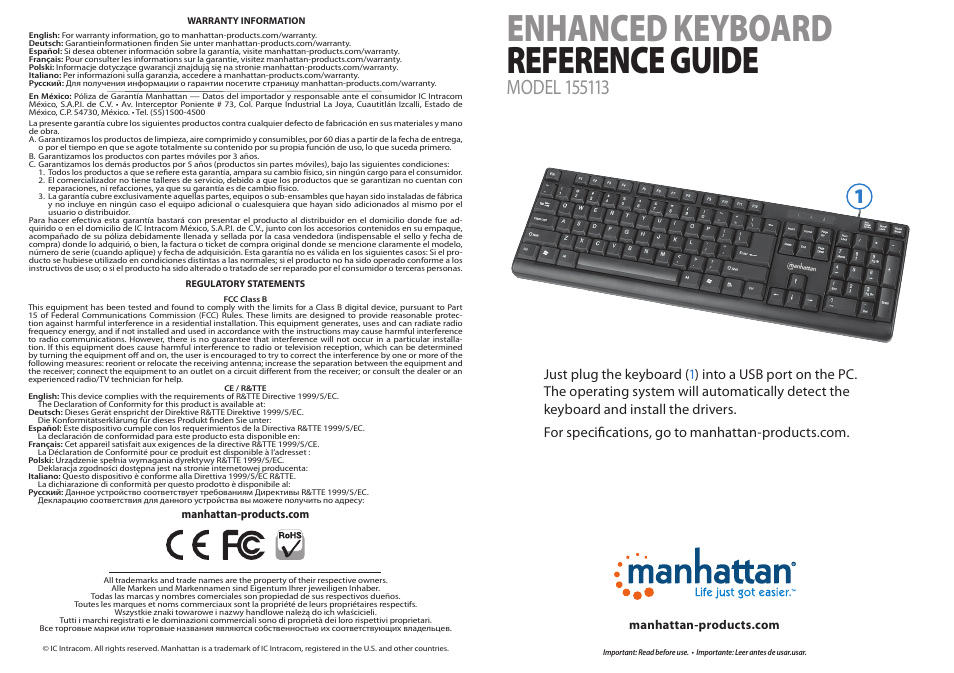Manhattan 155113 Enhanced Keyboard - Quick Install (Multi) User Manual | 2 pages