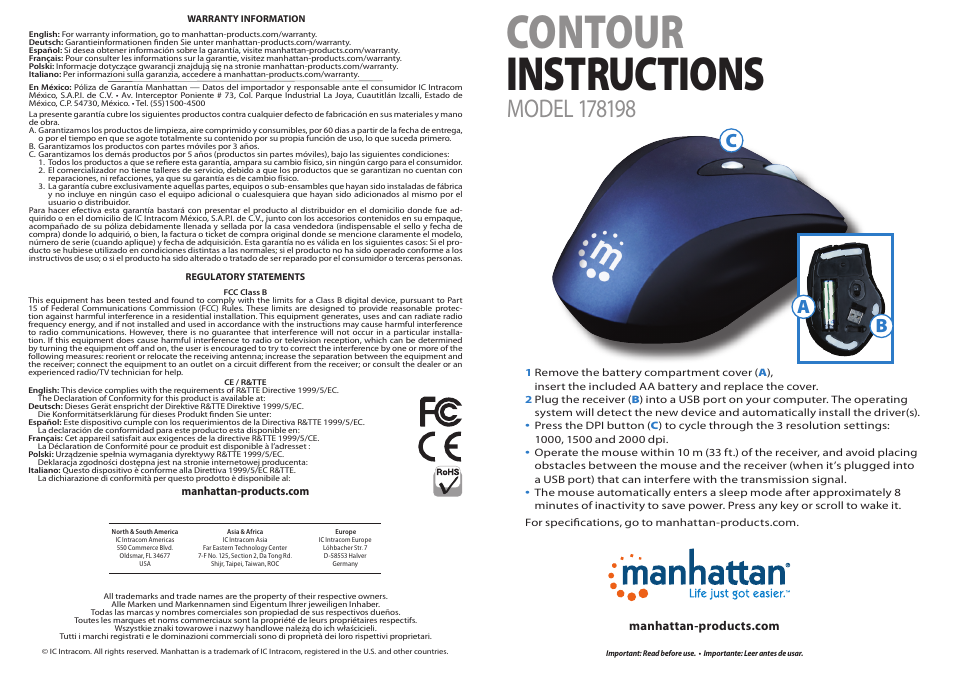 Manhattan 178198 Contour - Quick Install (Multi) User Manual | 2 pages