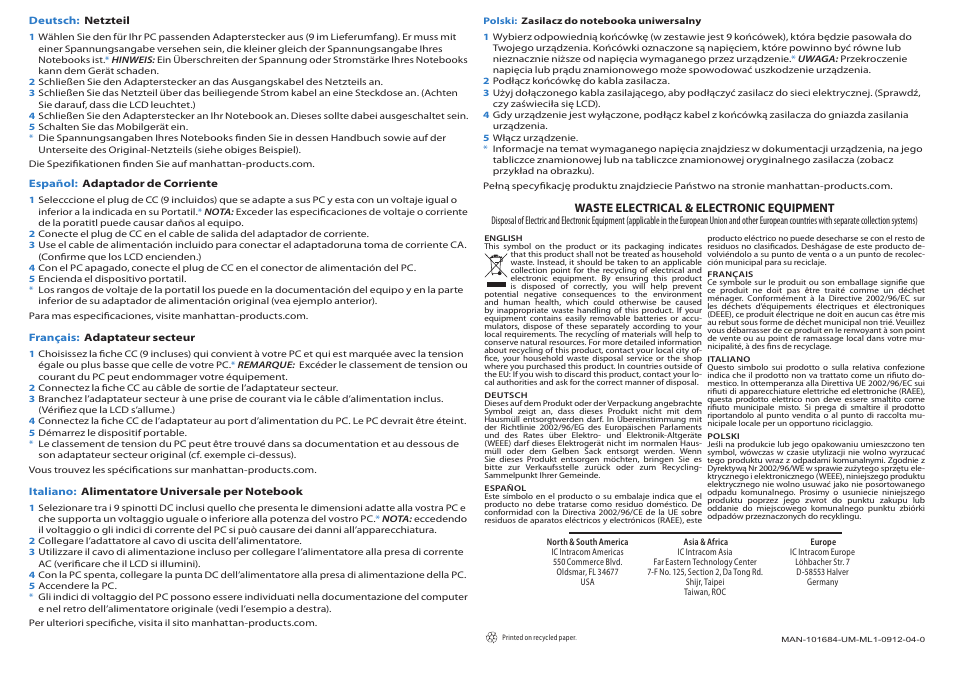Manhattan 101684 Universal Notebook Power Adapter - Quick Install (Multi) User Manual | Page 2 / 2